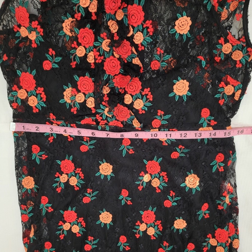 Zara Woman Black Embroidered Lace Red Floral Cottage Fairy Country Boho Dress M - Picture 10 of 11